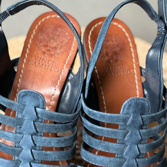 Vince Camuto Onia Slingback Gradient Wood Blue Suede Platform Wedge Sandals - Picture 4 of 8